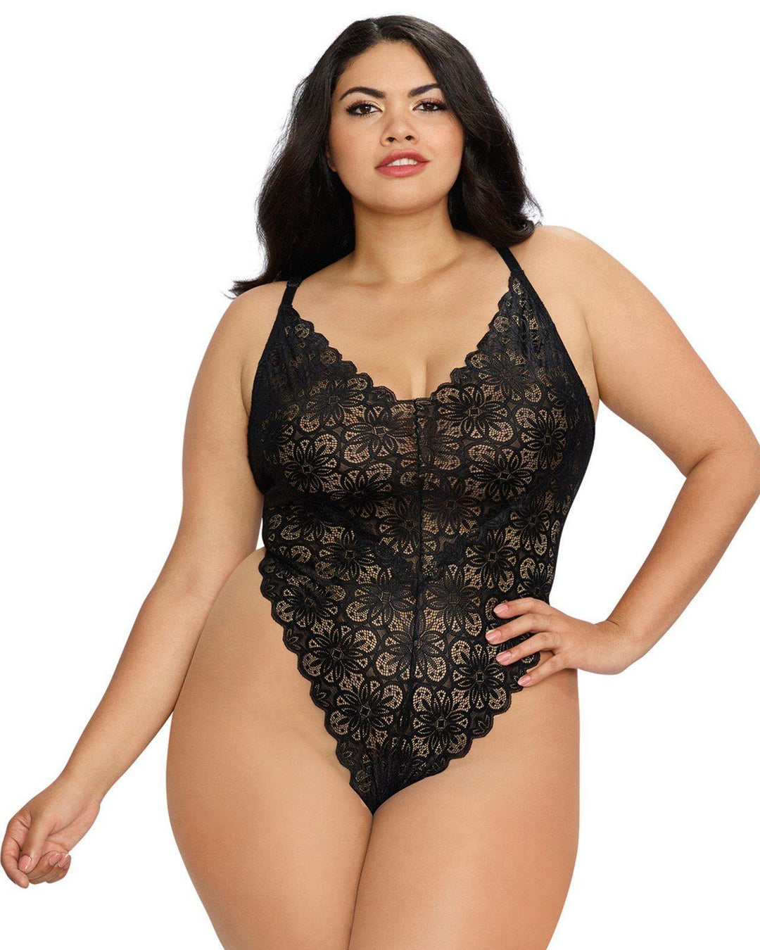 Dreamgirl Plus Mosaic Lace Teddy &amp; Sheer Skirt