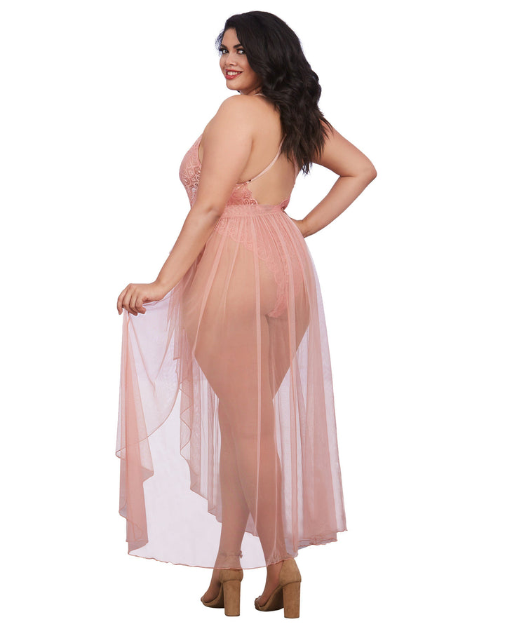 Dreamgirl Plus Mosaic Lace Teddy &amp; Sheer Skirt
