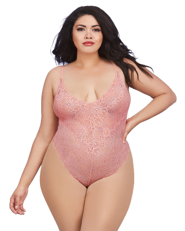 Dreamgirl Plus Mosaic Lace Teddy &amp; Sheer Skirt