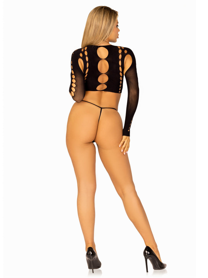 Seamless Cut Out Long Sleeved Crop Top and G-String Panty