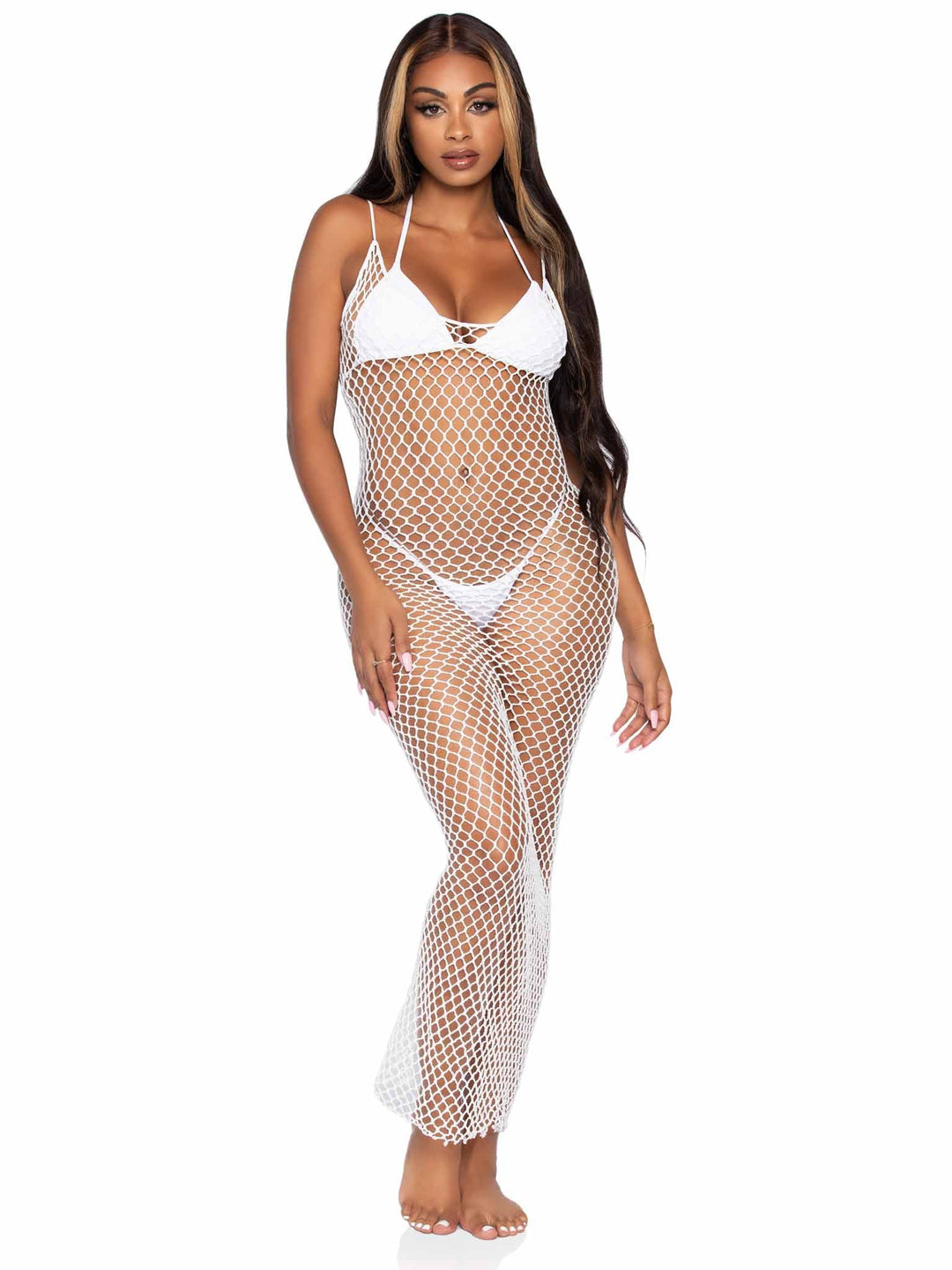 Woven Twist Net Backless Maxi Dress