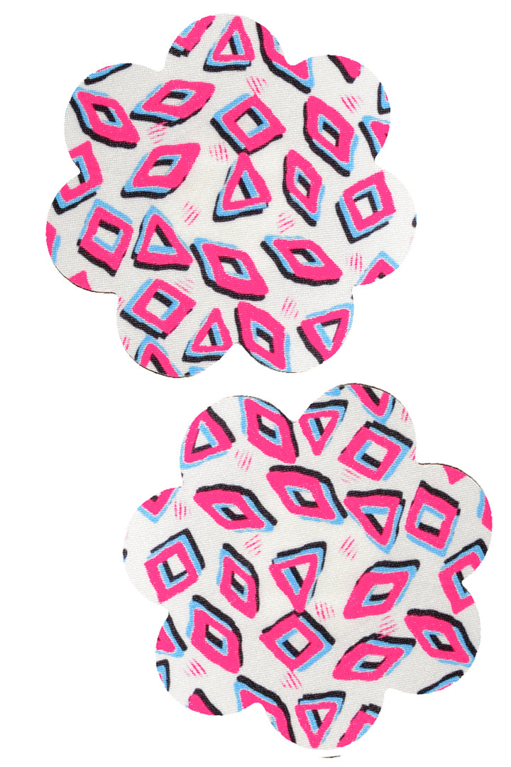 White petal nipple pasties with hot pink diamond design print