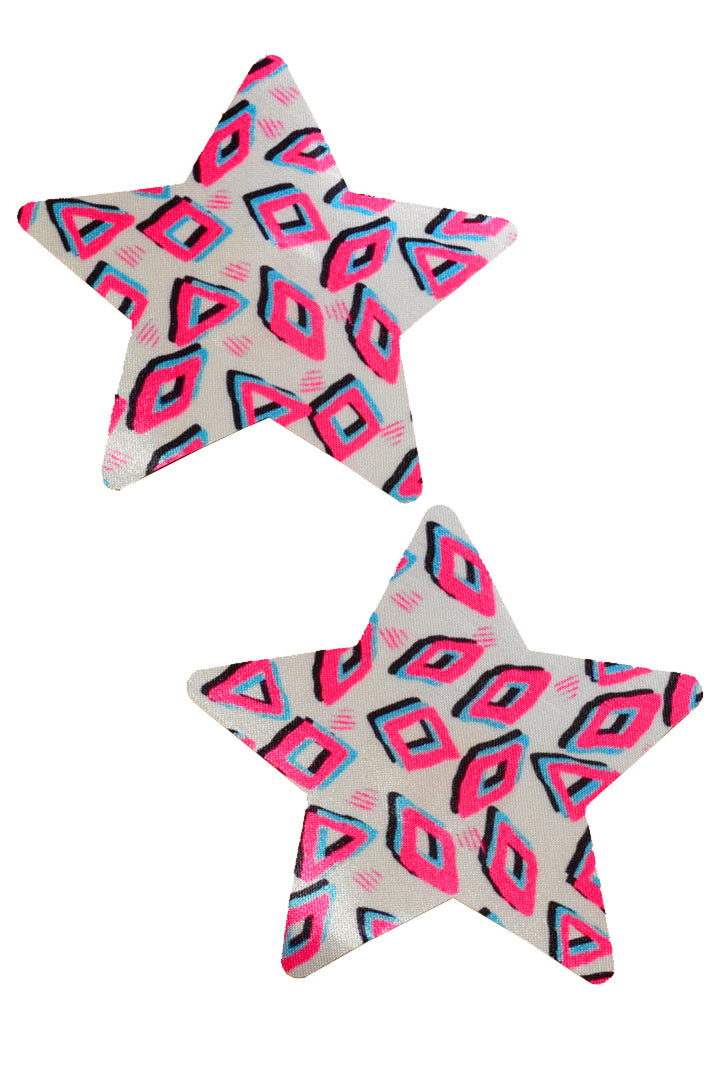 White star with hot pink diamond print nipple pasties