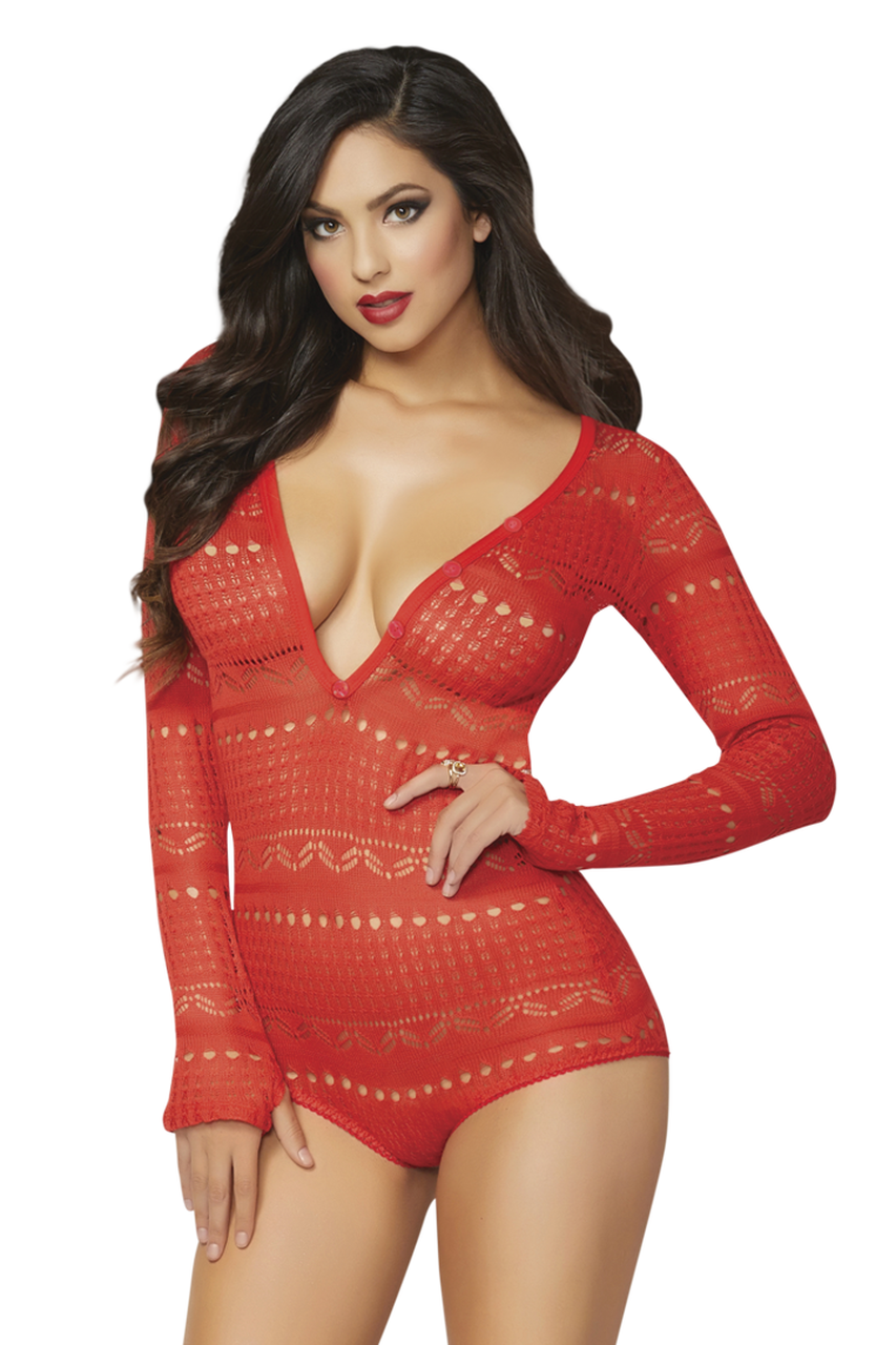 Shop this women's red long sleeve sweater romper with knit fabric