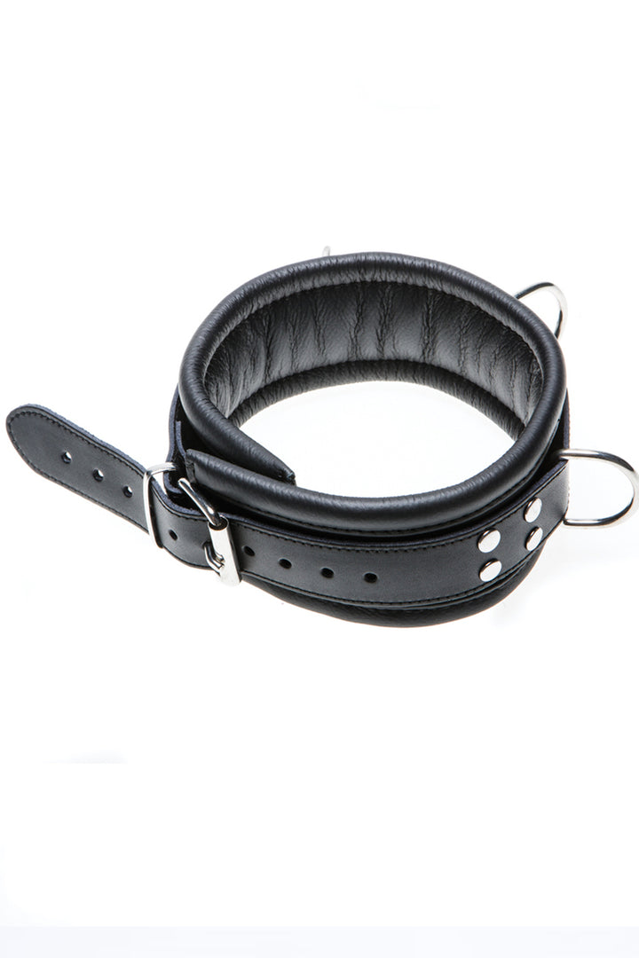 Shop this genuine leather collar choker with metal o ring accents and buckle