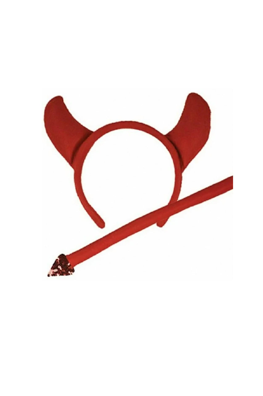 devil costume accessories, horns headband with devil tail