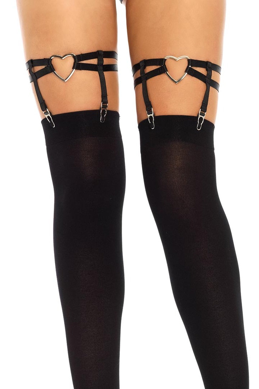 Shop these black leg harnesses with heart details for Valentine's day lingerie