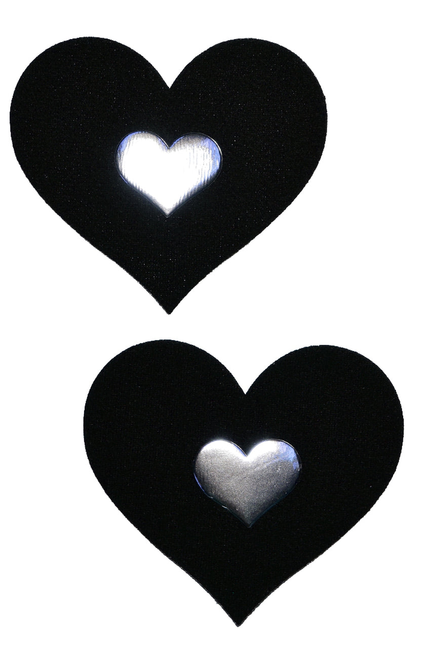 Black &amp; Silver Heart Shaped Nipple Pasties