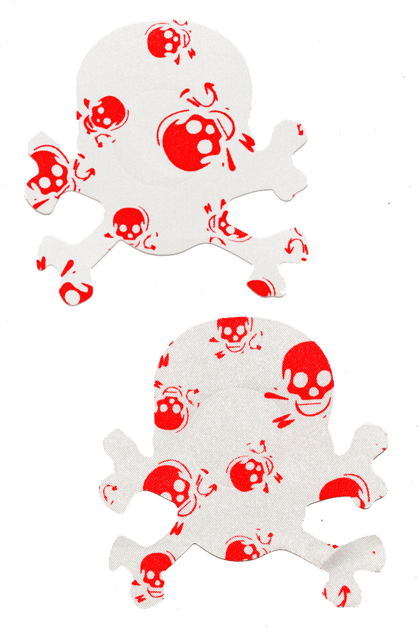 White skull nipple pasties with red skull print