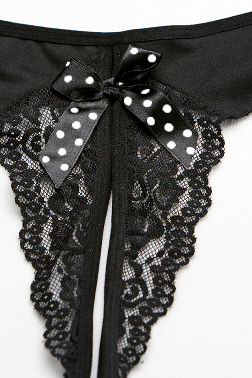 Shop this women's sexy crotchless panty with lace crotch and polka dot bow