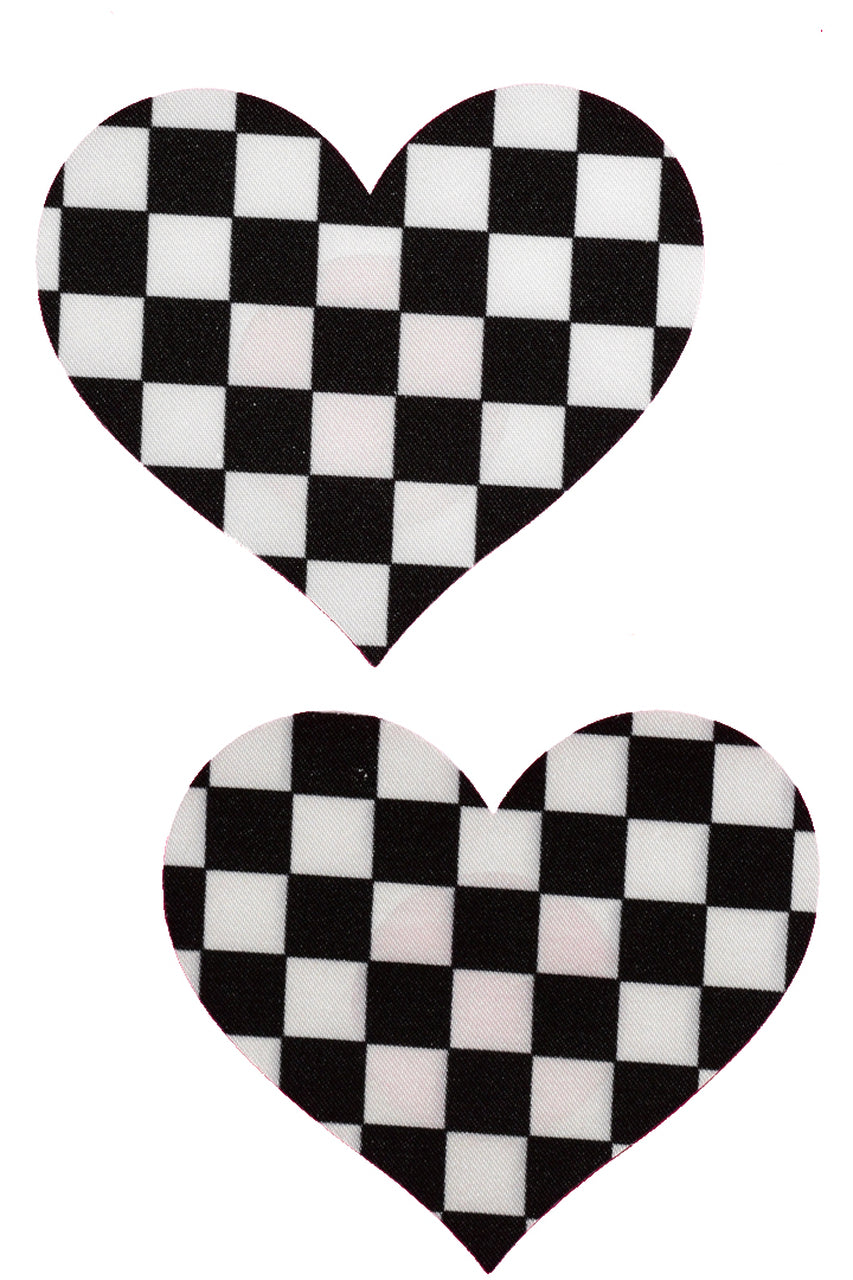 Black &amp; white checkered heart nipple pasties