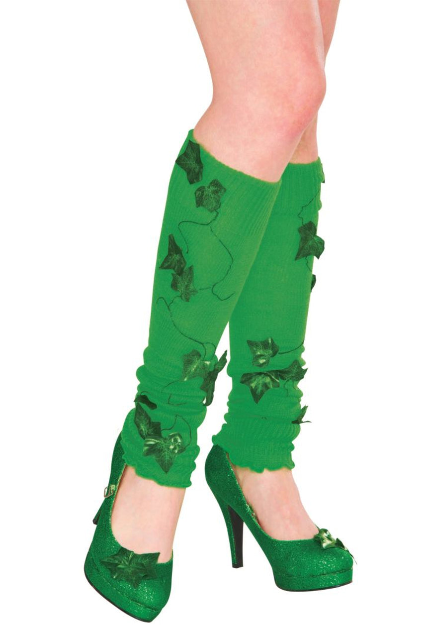 Green leg warmers with poison ivy leaves
