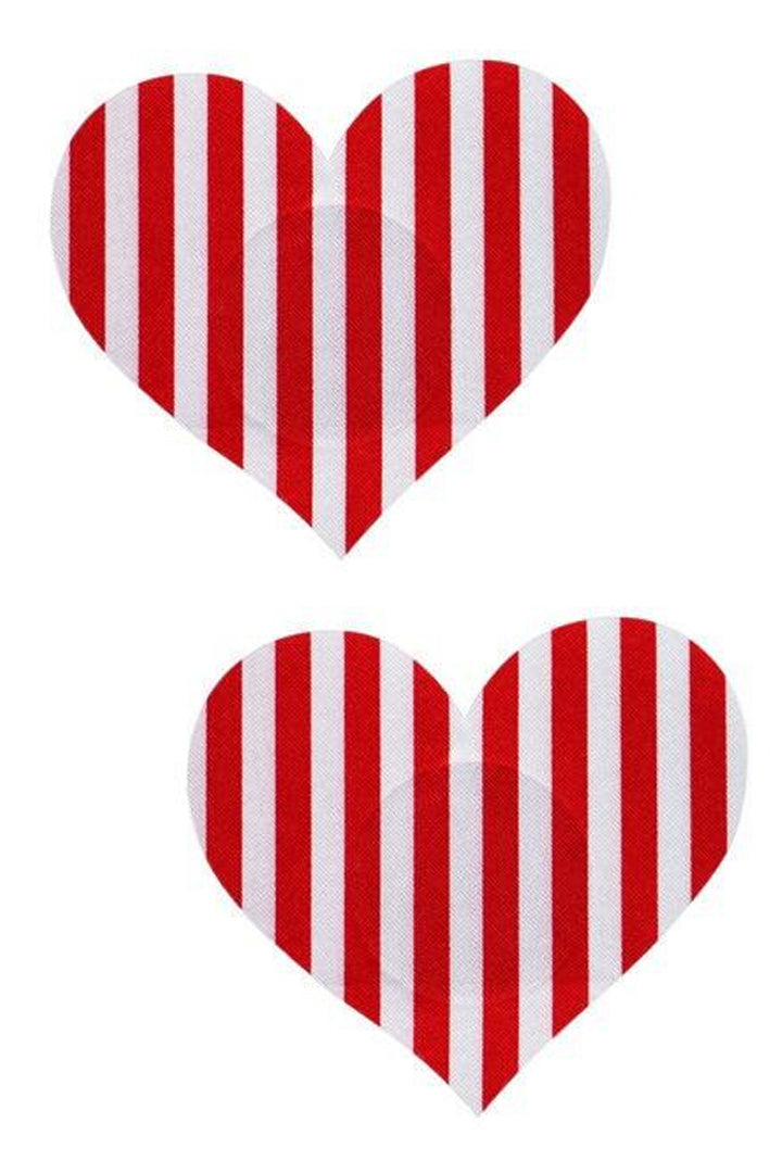 Red & white stripe heart nipple pasties