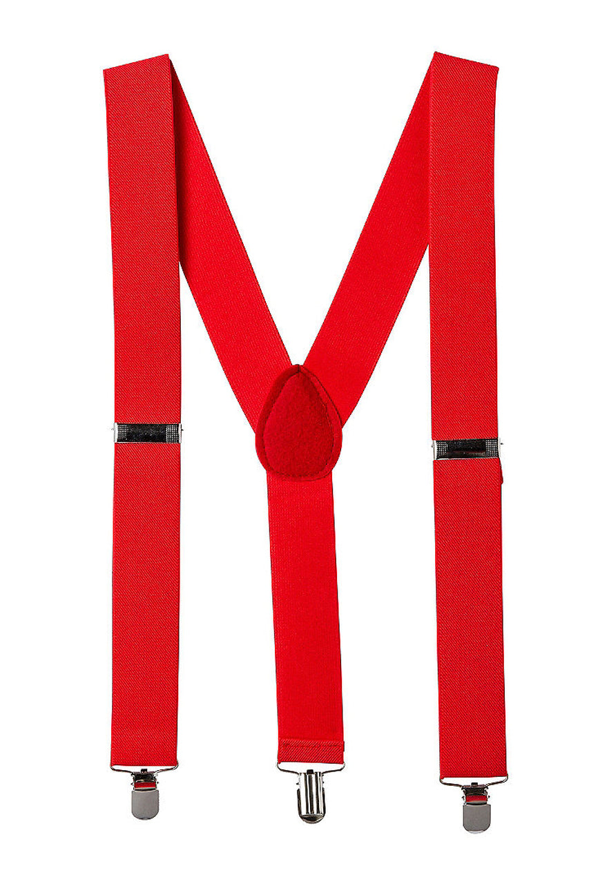 red suspenders, costume red suspenders, clown suspenders