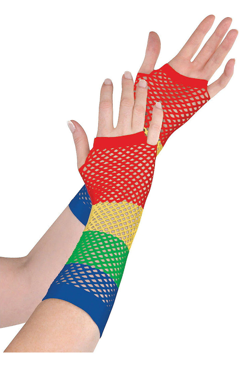 rainbow fishnet gloves, rainbow fishnet fingerless gloves