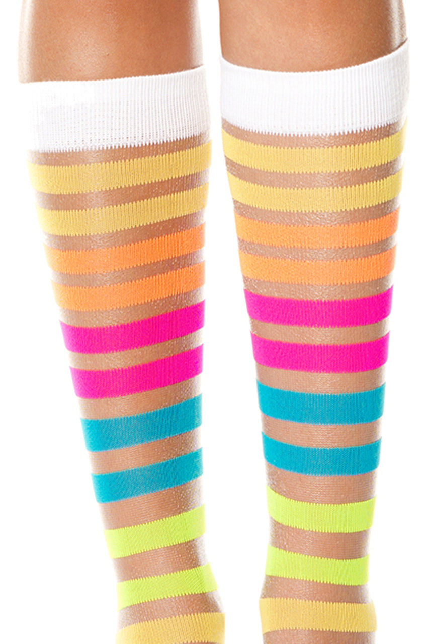 Women's neon rainbow knee high socks