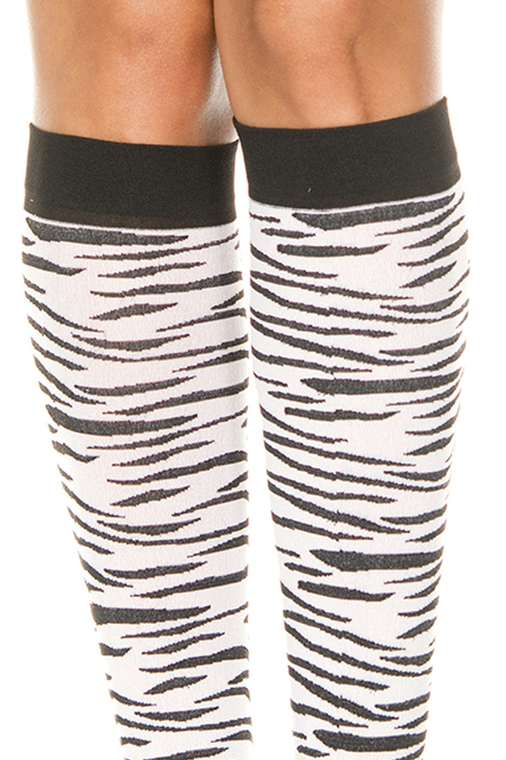Women's black and white zebra pattern knee high socks