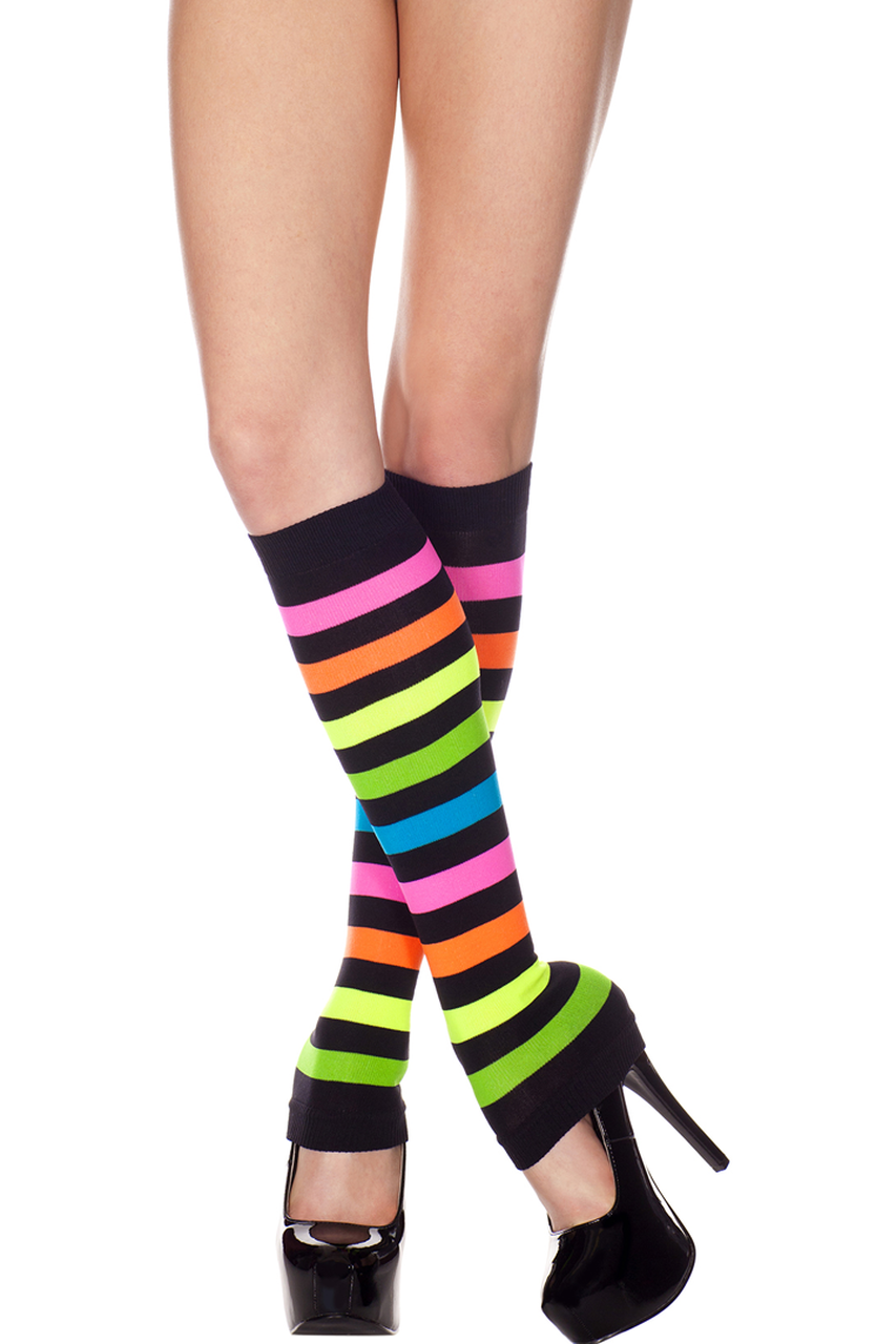 Shop these women's rainbow striped knee high leg warmers with footless bottoms
