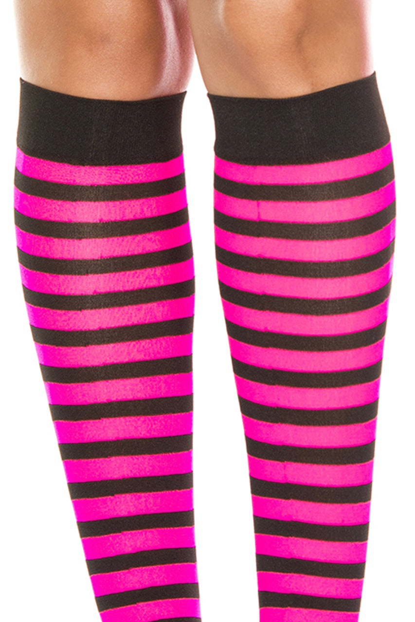 Women's hot pink and black striped knee high socks