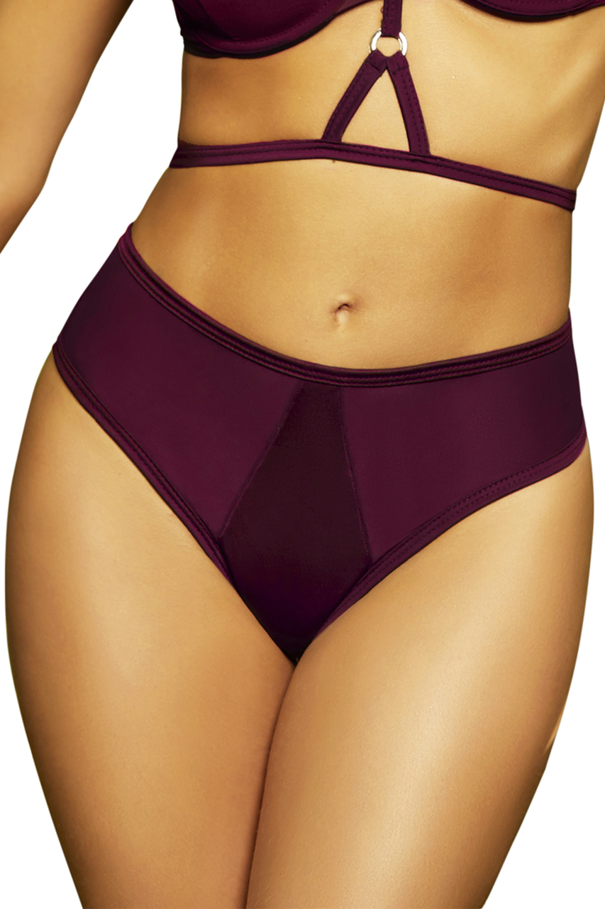 Shop this women's red wine high waist bikini bottoms with mesh inserts