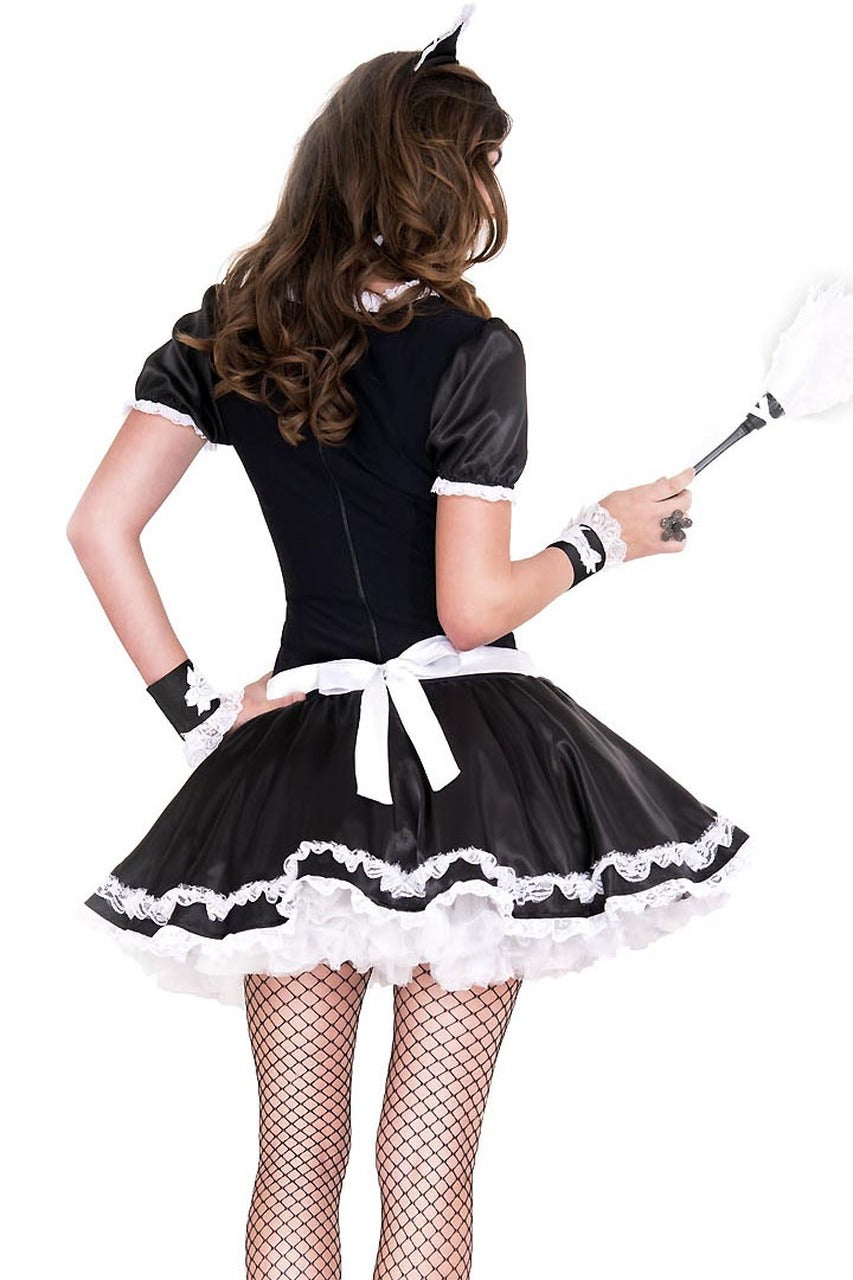 Shop this women's sexy French maid costume with white ruffle lace detail