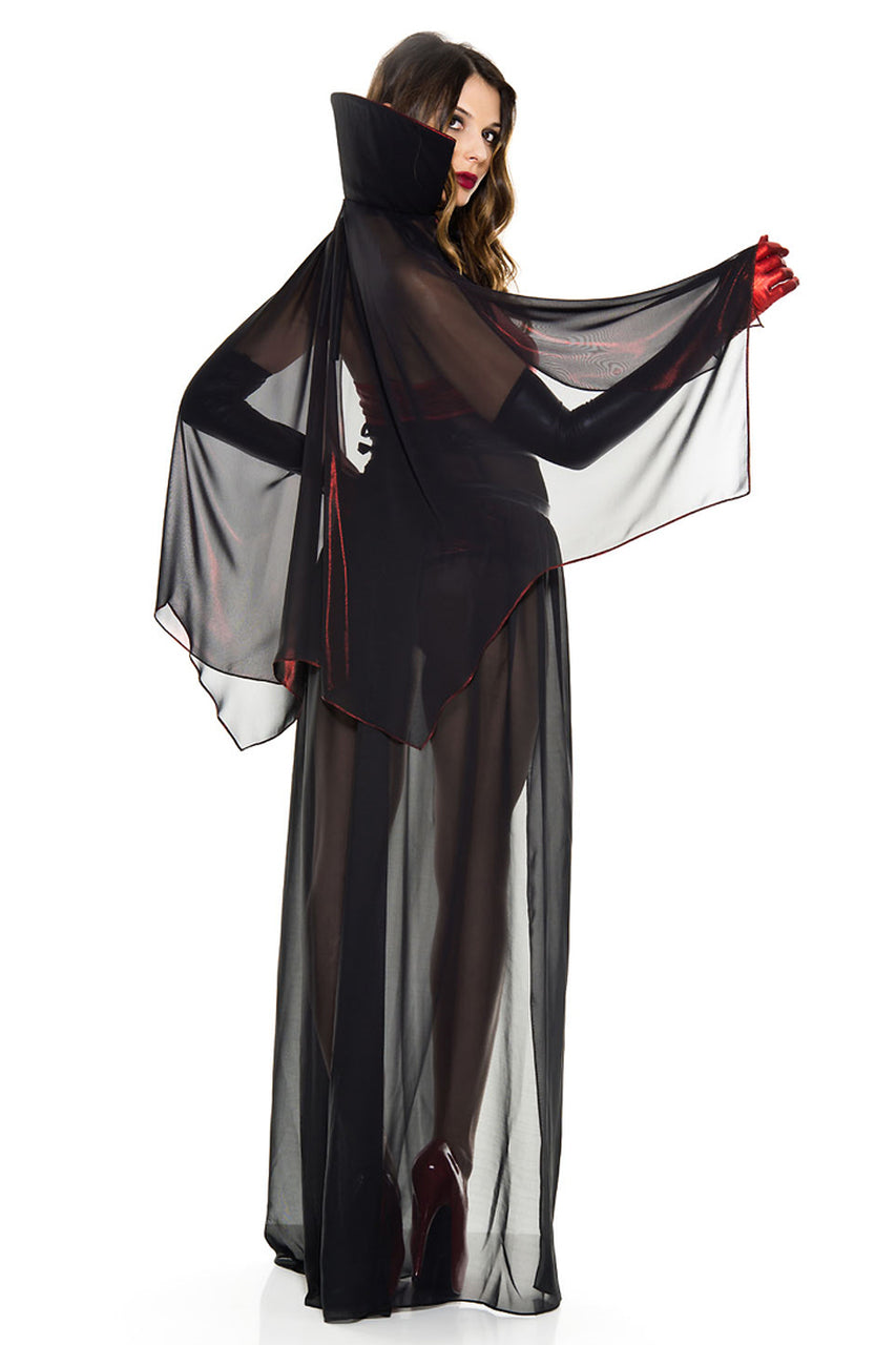 Shop this sexy vampire costume with black mesh cape