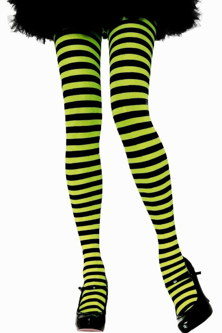 Black and Lime Green Striped Pantyhose