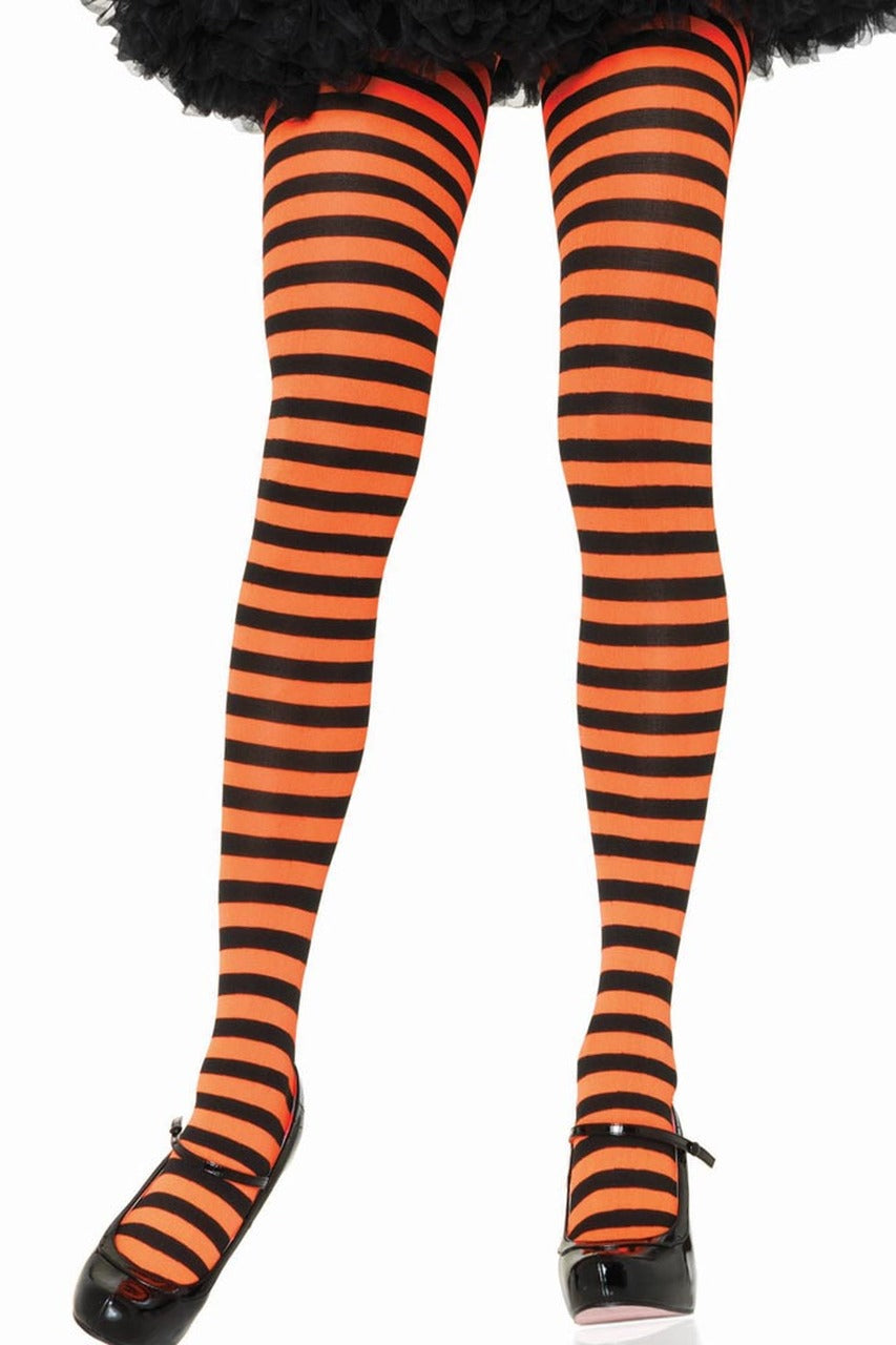 Shop these black and orange striped tights