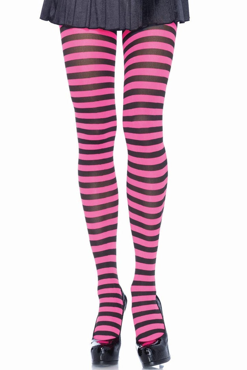 Shop these black and pink striped tights