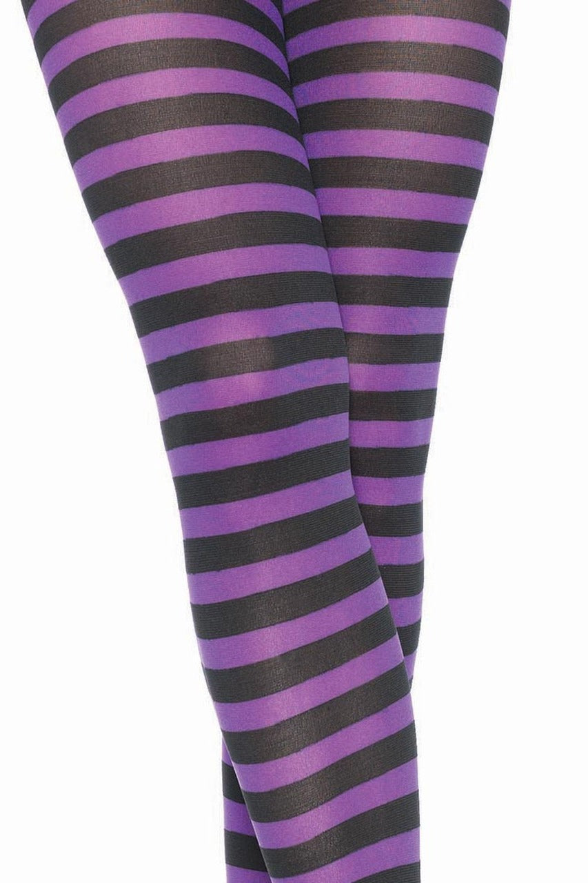 Shop these women's tights with black and purple stripes