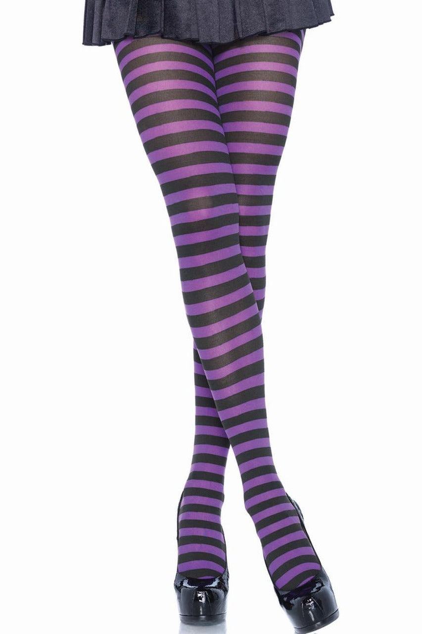 Shop these black and purple striped tights
