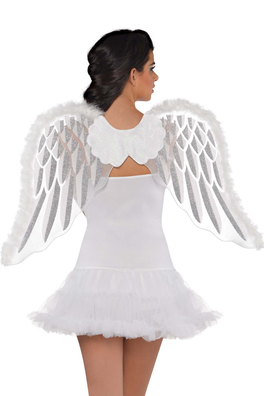 white angel wings with silver glitter