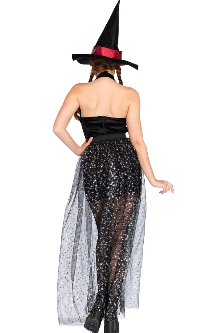 Shop this women's witch dresses featuring a short mini dress with long open front skirt