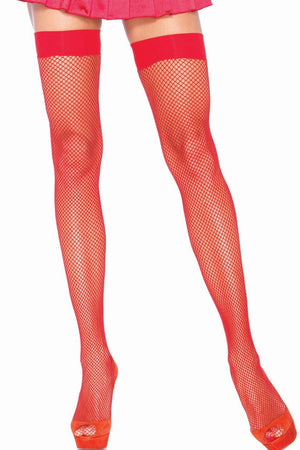 Red Fishnet Thigh High Stockings