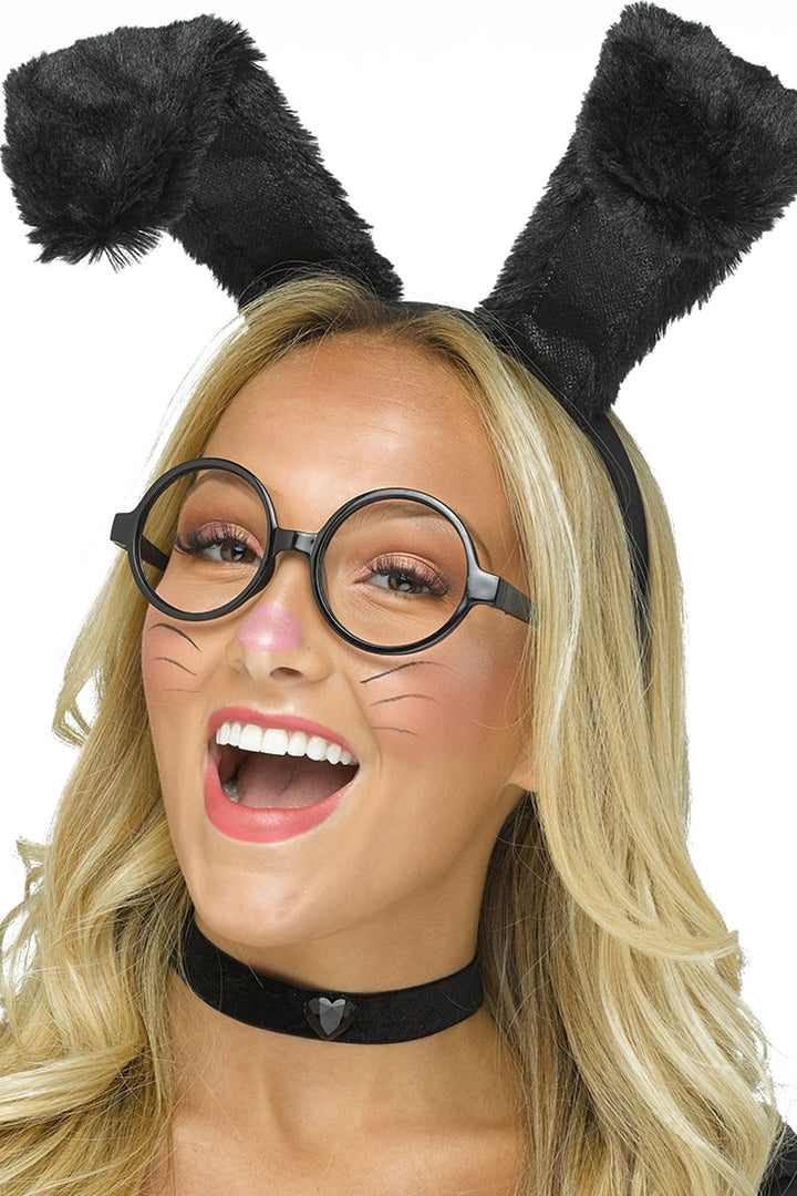 Furry black bunny ears with glasses