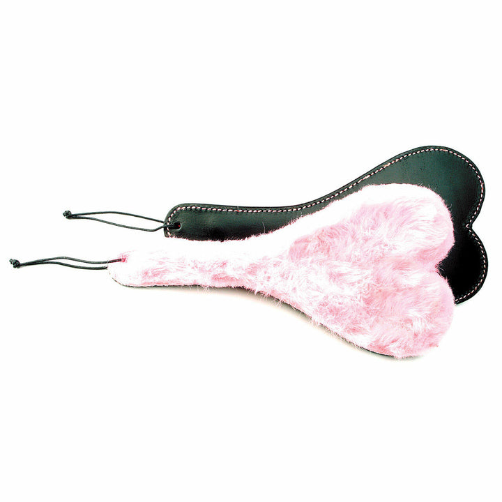 Spank-Her Heart Paddle Pink Plush &amp; Black Leather