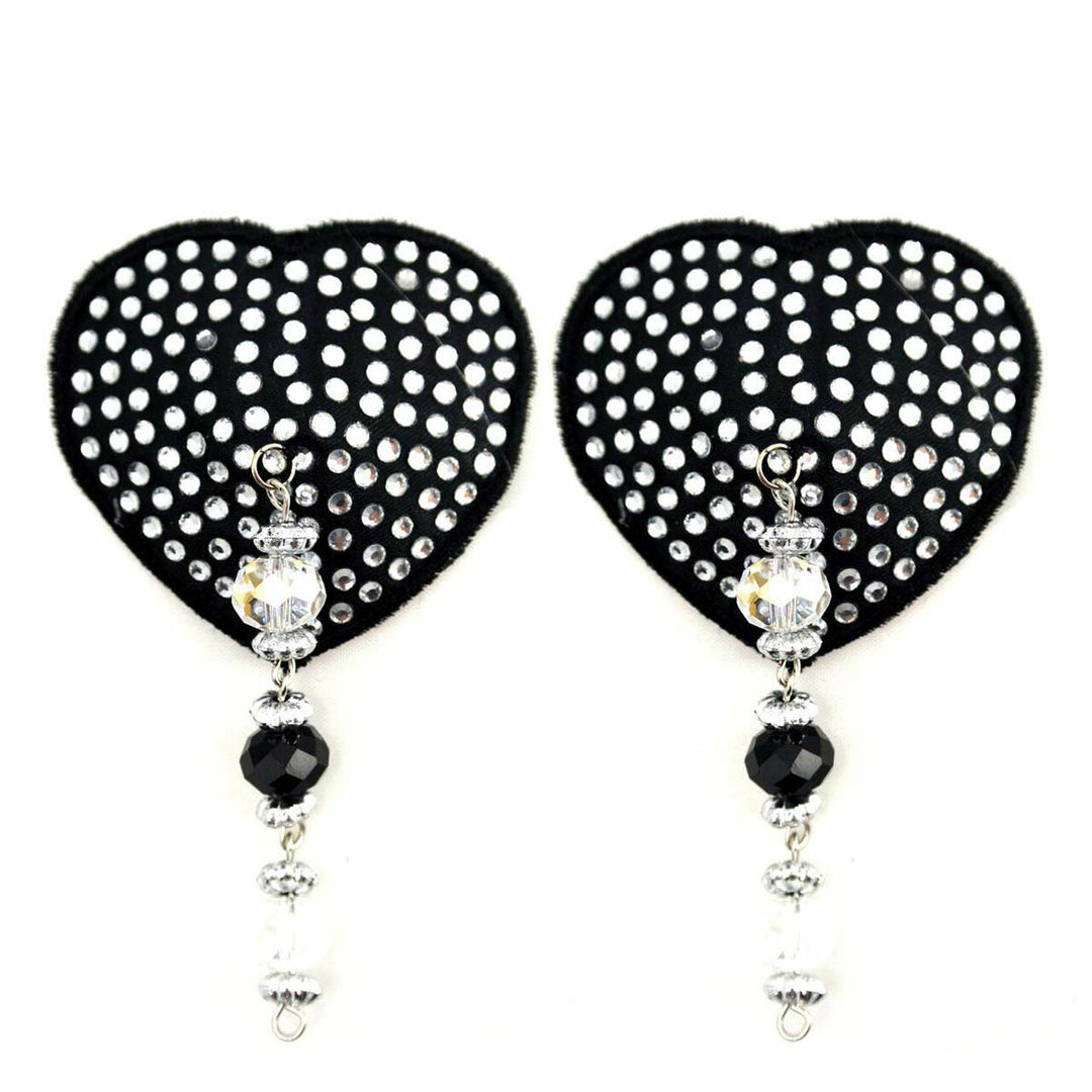 Bijoux de Nip Heart Black Crystal Pasties w/ Beads