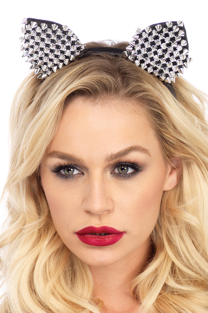 shop this Halloween costume accessory for your sexy cat costume featuring these silver studded cat ears head piece
