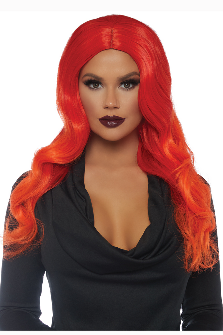 Shop this women's orange ombre wig with long wavy 22 inch curls