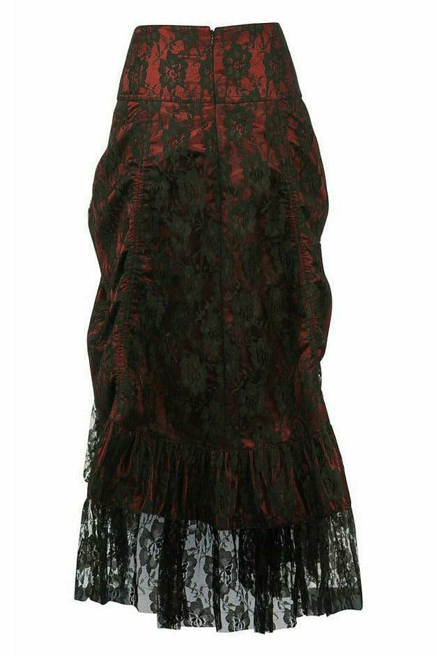 Red w/Black Lace Overlay Ruched Bustle Skirt - Daisy Corsets