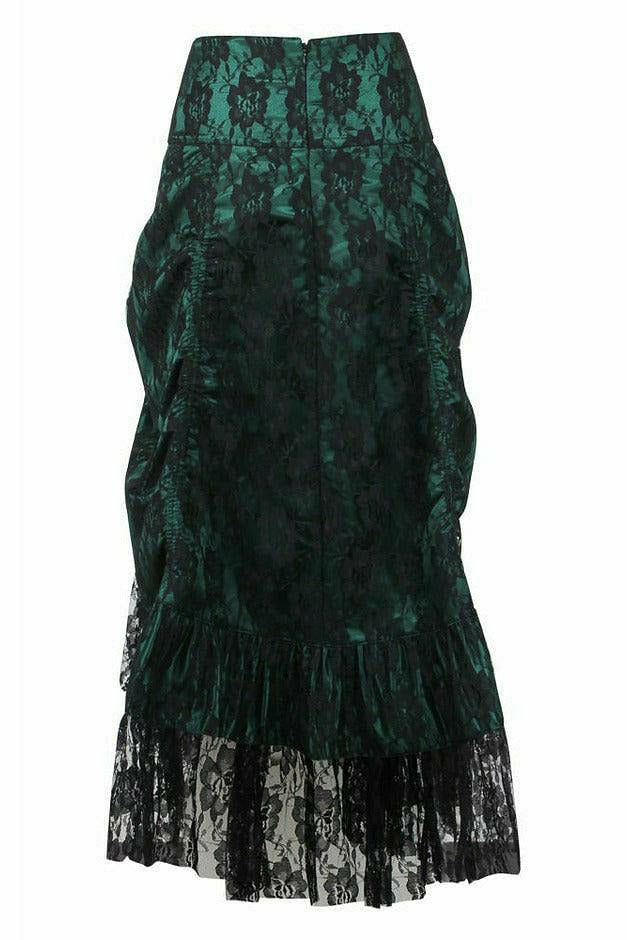 Dark Green w/Black Lace Overlay Ruched Bustle Skirt - Daisy Corsets