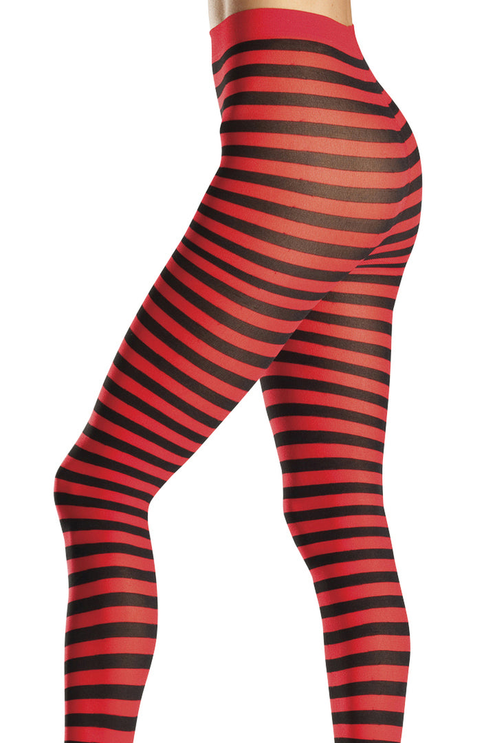 Shop these women's tights with stripes featuring black and red wide striped pantyhose