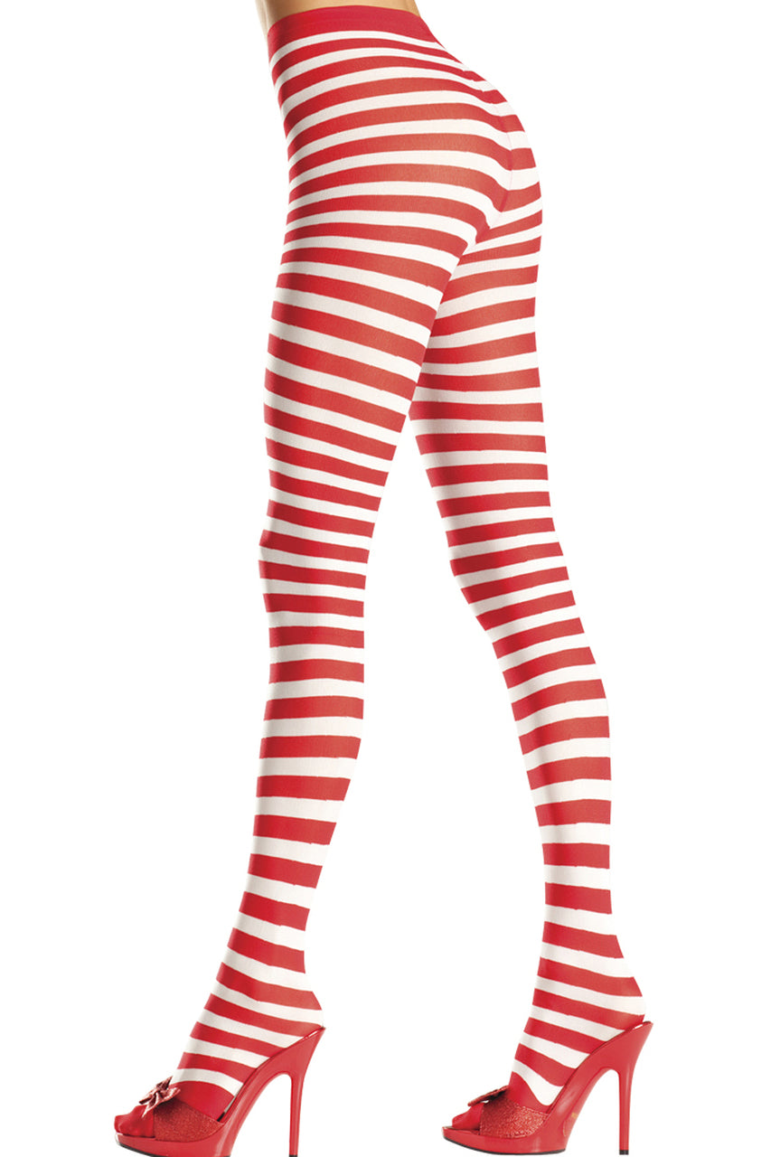 Shop these red and white striped pantyhose with feet