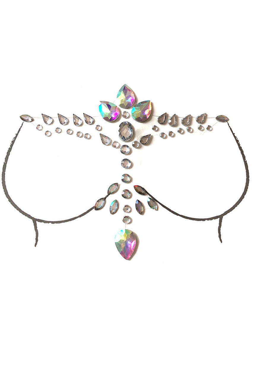 Shop these crystal body jewels that feature colorful crystal stick on body jewels that go perfectly on the chest including this T shaped crystal body sticker
