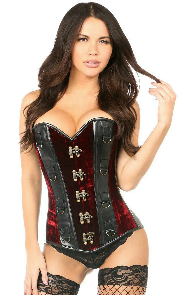 Velvet and Faux Leather Steel Boned Corset