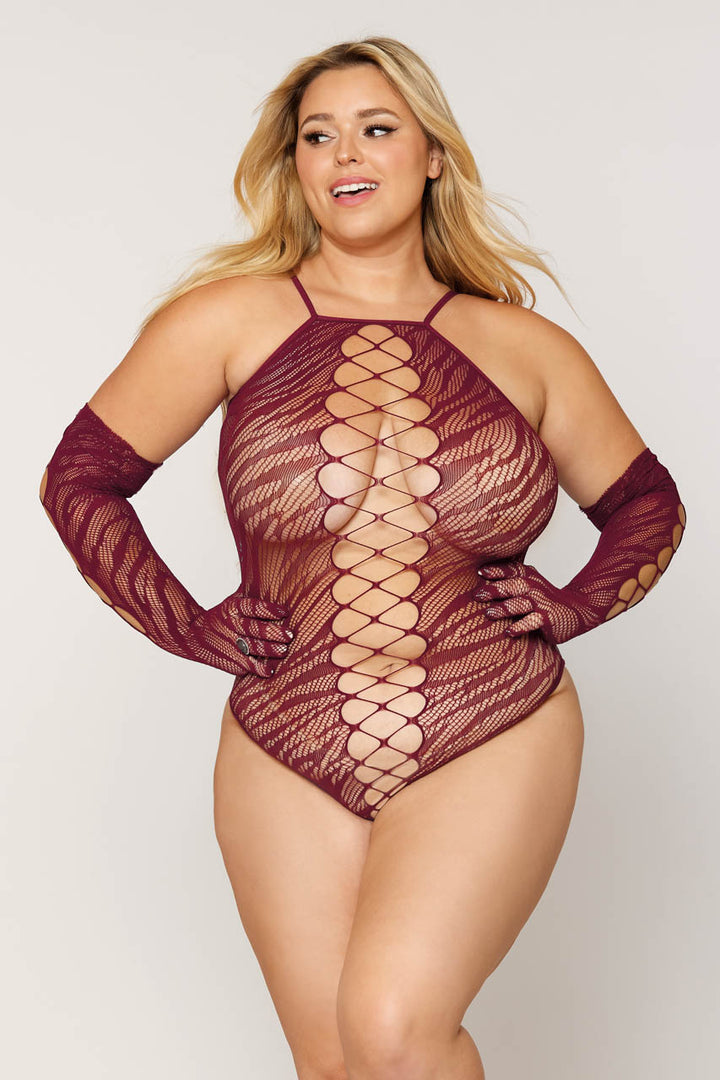 Burgundy Seamless Lace Up Teddy