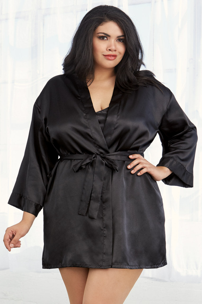 Plus Size Satin Robe and Chemise