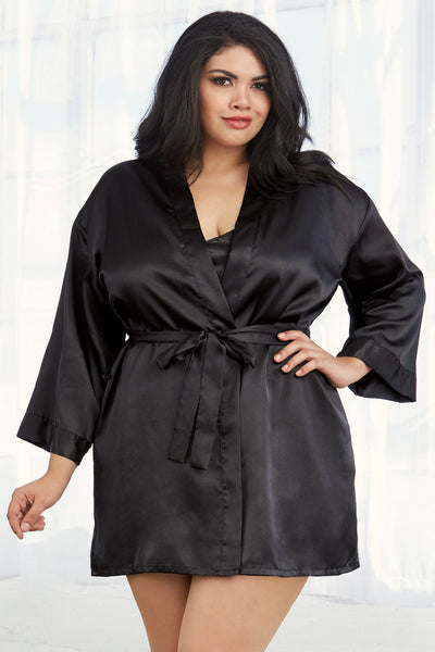 Plus Size Satin Robe and Chemise, Plus Size Satin Set – 3wishes.com