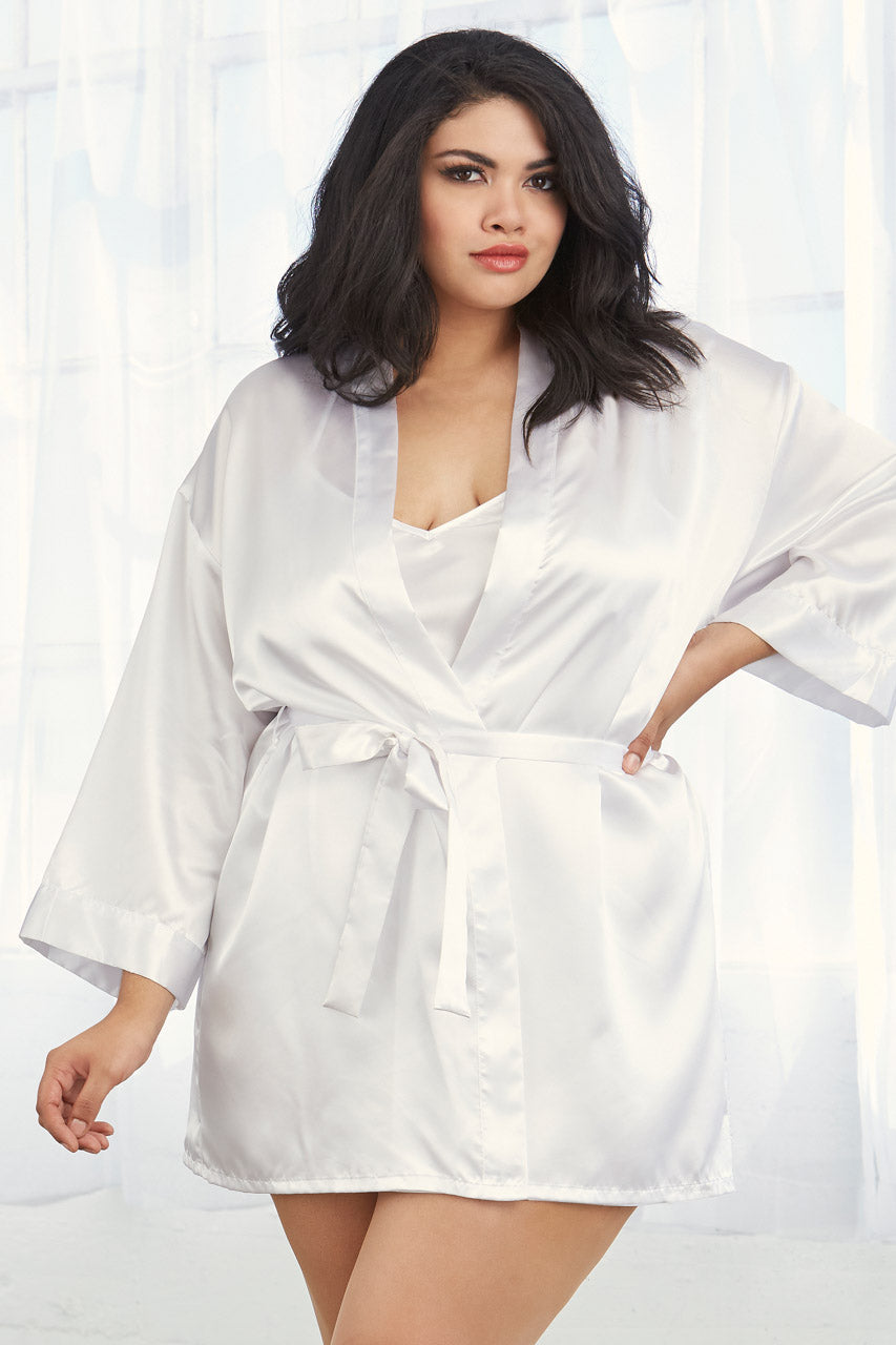 Plus Size Satin Robe and Chemise
