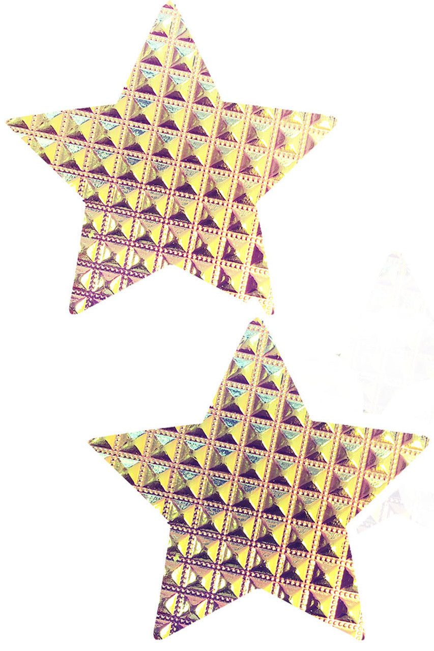 Furiosa Raised Squares Star Nipple Pasties featuring gold metal breast pasties